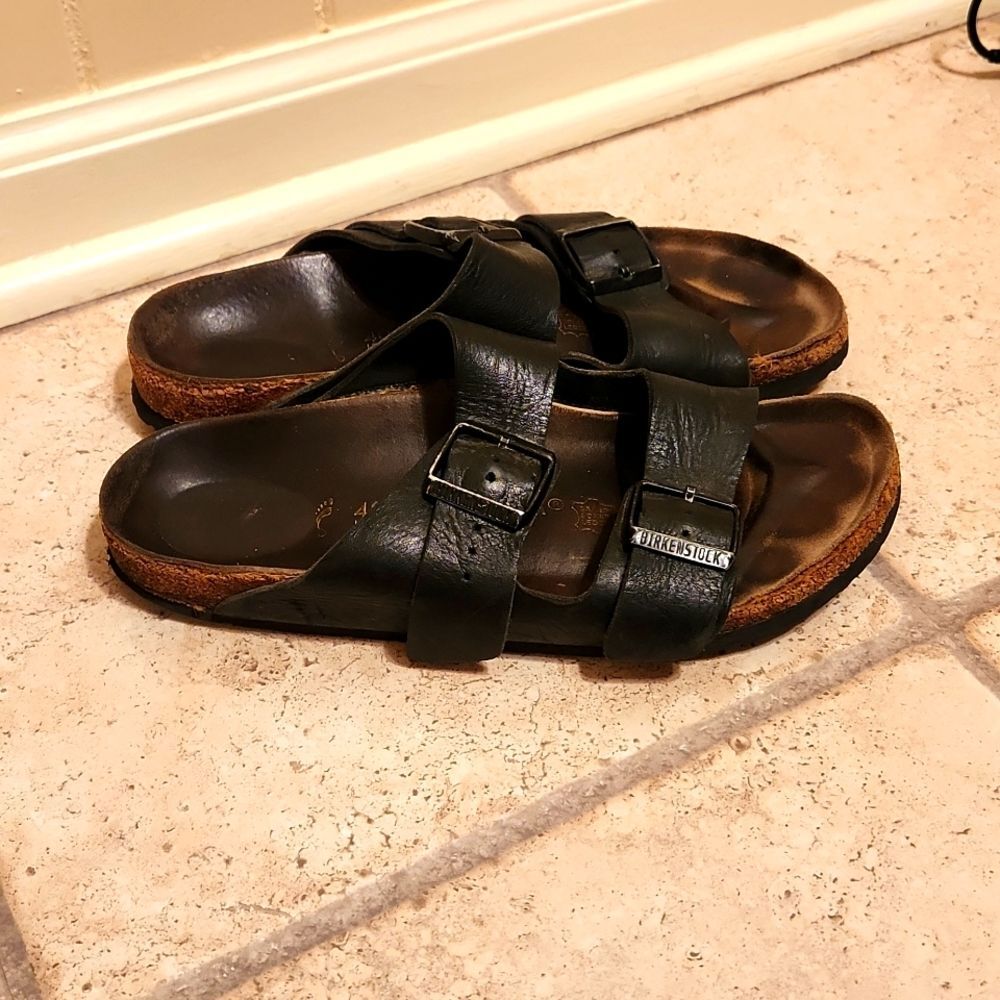 Birkenstock Women's Black Arizona Leather Slides Shoes Size 40 US 9.5
